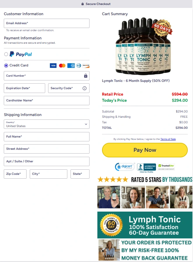 Lymph Tonic Final Order Checkout Page